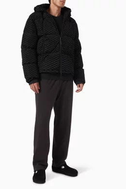 Buy Kith Black Monogram Midi Puffer Jacket in Nylon For Men