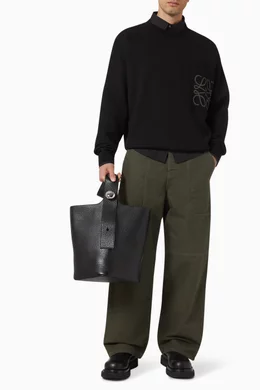 Buy LOEWE Black Large Pebble Bucket Bag in Leather For Men Online 