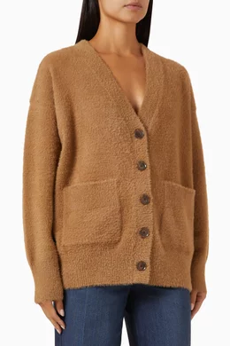 Buy Good American Neutral Oversized Plush Cardigan in Fuzzy-knit