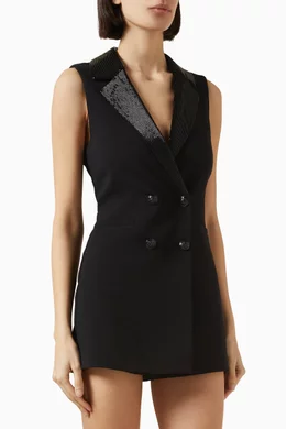 Buy Alice Olivia Black Carlena Tuxedo Romper in Satin Crepe For Women Online Ounass Saudi