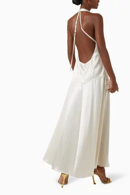 strapless open back dress Champagne Satin Backless Long Prom Dresses, Open Back Champagne Long F –  Eip Collection main image 1