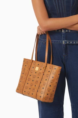 Tas Mcm Tote Bag Mcm Medium Toni Shopper Cognac Mcm Toni Visetos