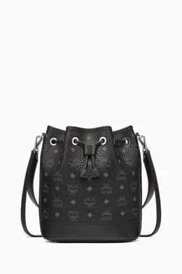 Black MCM Monogram Drawstring Pouch Shoulder Bag Medium Dessau Drawstring Bag in Maxi Monogram Leather Black  main image 2