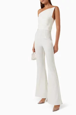 Buy Jovani White One-shoulder Flared Jumpsuit For Women Online