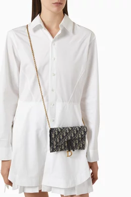 Buy Christian Dior Pre-Loved Blue Saddle Chain Wallet in Oblique