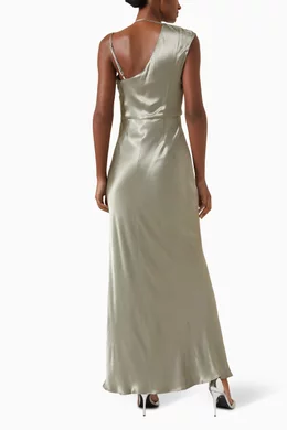 slim fit dress slacks La Lune Gathered One Shoulder Maxi Dress | Forest | Dresses main image 0