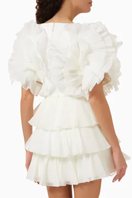 knee length dresses for ladies Clear Skies Pintuck Pleat Wide Ruffle Hem Mini Dress Lilac Selfie Leslie
