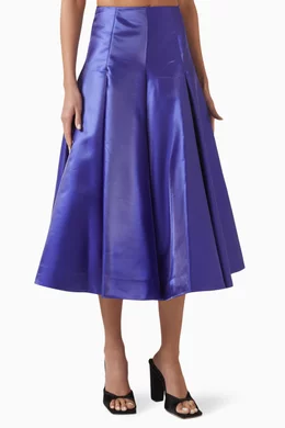 Buy Mimya Blue High-waist Flared Midi Skirt in Satin For Women