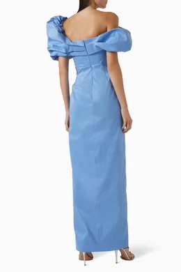 Buy Rachel Gilbert Blue Gia Gown in Stretch Crepe For Women Online