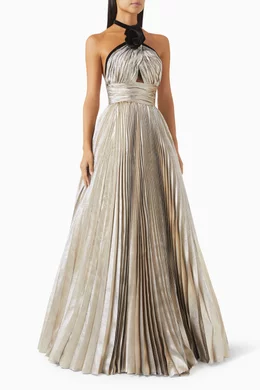 Buy Tarik Ediz Gold Laverna Pleated Gown in Jacquard For Women Online |  Ounass Saudi