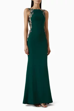 Buy Tarik Ediz Green Ramilya Embellished Gown in Crepe For Women Online |  Ounass Saudi