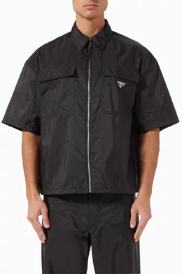 Buy Prada Black Zip-up Shirt in Re-nylon For Men Online | Ounass Saudi