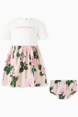 Buy Dolce Gabbana Pink Rose-print T-shirt Dress in Cotton For