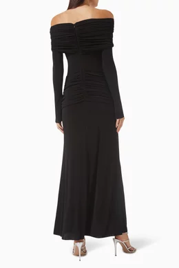 Buy CHATS by C.DAM Black Mia Draped Off-shoulder Dress in Single-jersey For Women Online