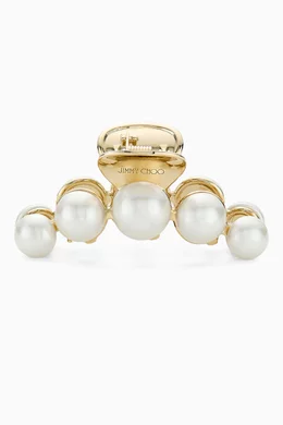 Buy Jimmy Choo White Embellished Claw Hair Clip in Metal For
