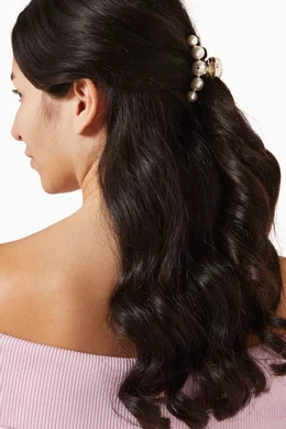 Buy Jimmy Choo White Embellished Claw Hair Clip in Metal For