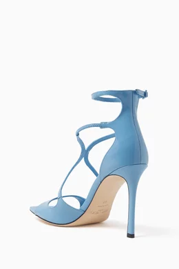 Buy Jimmy Choo Blue Azia 95 Sandals in Patent Leather For