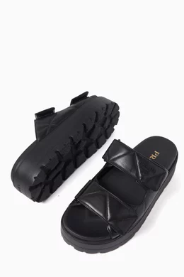 Buy Prada Black Padded Platform Sandals in Nappa Leather For Women