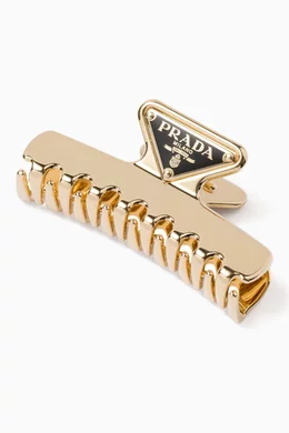 ヘアアクセサリー PRADA Triangle logo hair clip Gold Prada triangle-logo Hair Clips (set Of two) | Gold | FARFETCH