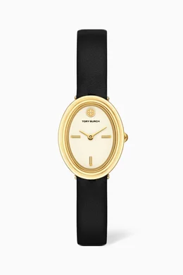 Buy Tory Burch Black Oval Quartz Watch in Stainless Steel