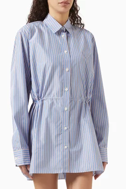 Buy Prada Blue Striped Mini Shirt Dress in Cotton Poplin For Women