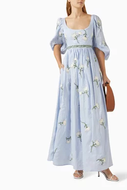 soledad fitted maxi dress Agua by Agua Bendita - Viviane Soledad embroidered linen maxi dress