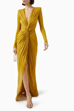 Buy Elisabetta Franchi Yellow Red Carpet Gown in Cupro-jersey For