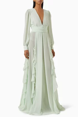 Buy Elisabetta Franchi Green Ruffled Maxi Dress in Georgette For Women  Online | Ounass Saudi
