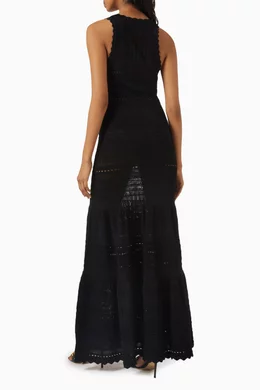Buy Elisabetta Franchi Black Openwork Maxi Dress in Viscose-blend