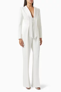 Buy Elisabetta Franchi White Tuxedo Jumpsuit in Crepe For