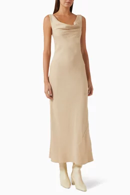Buy St Agni Neutral Double Drape Maxi Dress in Linen-blend For Women Online  | Ounass Saudi