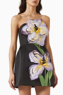 Buy Leo Lin Black Rosalie Floral Bustier Mini Dress For