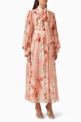 Buy Leo Lin Pink Cassie Tie-neck Midi Dress in Silk Blend For Women Online  | Ounass Saudi