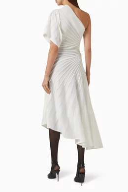 Buy Alaa White Asymmetrical Knit Midi Dress in Virgin Wool For Women  Online | Ounass Saudi