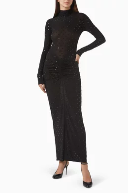 alaia draped dress in rhinestone jersey Buy Alaïa Black Rhinestone-embellished Maxi For Women Online Premium Pakistani Dress