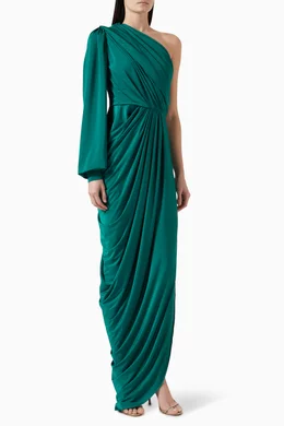 rhea costa green dress Jaya Satin Long Dress in Persian-Green – Rhea Costa main image 1