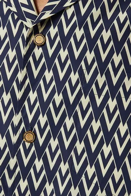 Buy Valentino Garavani Blue Toute la V Print Bowling Shirt in