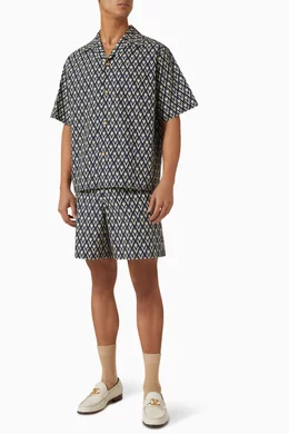 Buy Valentino Garavani Blue Toute la V Print Bowling Shirt in