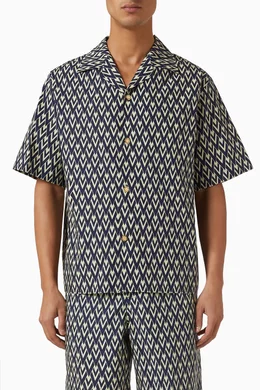 Buy Valentino Garavani Blue Toute la V Print Bowling Shirt in