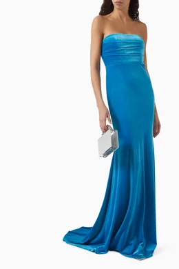 Buy Alex Perry Blue Draped Gown in Velvet For Women Online | Ounass Saudi