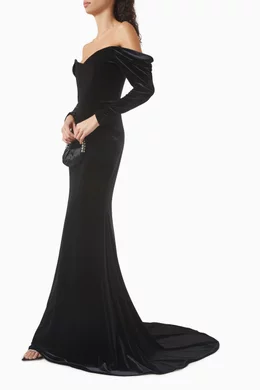 alex perry black velvet dress Buy Off-shoulder Gown in For Women Online PrettyLittleThing Women's Shape Blue