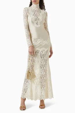 Buy Rabanne Neutral Panel Maxi Dress in Lace & Jersey For Women Online |  Ounass Saudi