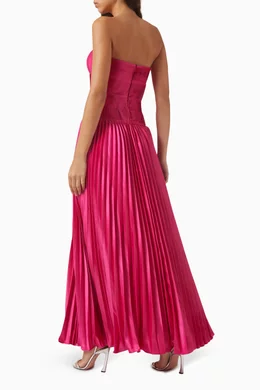 Buy Amur Pink Ludlow Pleated Strapless Gown in Satin For Women Online |  Ounass Saudi