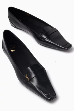 Buy SAINT LAURENT Black Poppy Ballet Flats in Leather For