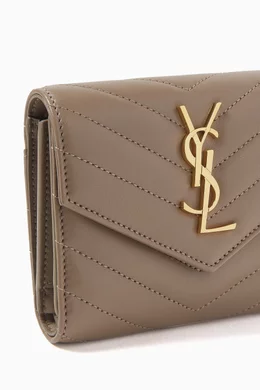 Buy SAINT LAURENT Neutral Cassandre Matelasse Compact Tri fold Wallet in Leather For Women Online Ounass Saudi