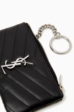 Buy SAINT LAURENT Black Cassandre Matelassé Keyring Pouch in