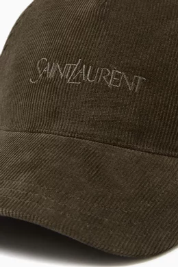 Buy SAINT LAURENT Green Logo Cap in Corduroy For Women  display picture 2