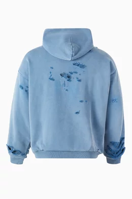パーカー・フーディ Balenciaga Light-Blue Cotton Sweatshirt Balenciaga Blue Logo Distressed Cotton Sweatshirt Hoodie M