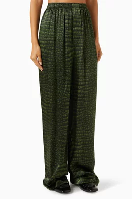BALENCIAGA Pyjama パンツ グリーン AI Croc シルクサテン Buy Balenciaga Green Pyjama Pants in Croc Silk Satin For