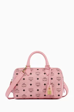 Buy MCM Pink Mini Ella Boston Bag in Visetos Coated Canvas For
